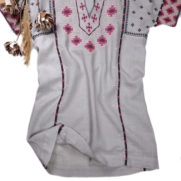 Johnny Was Gray Linen Pink Embroidered Tunic Dress Sz S - Picture 2 of 16